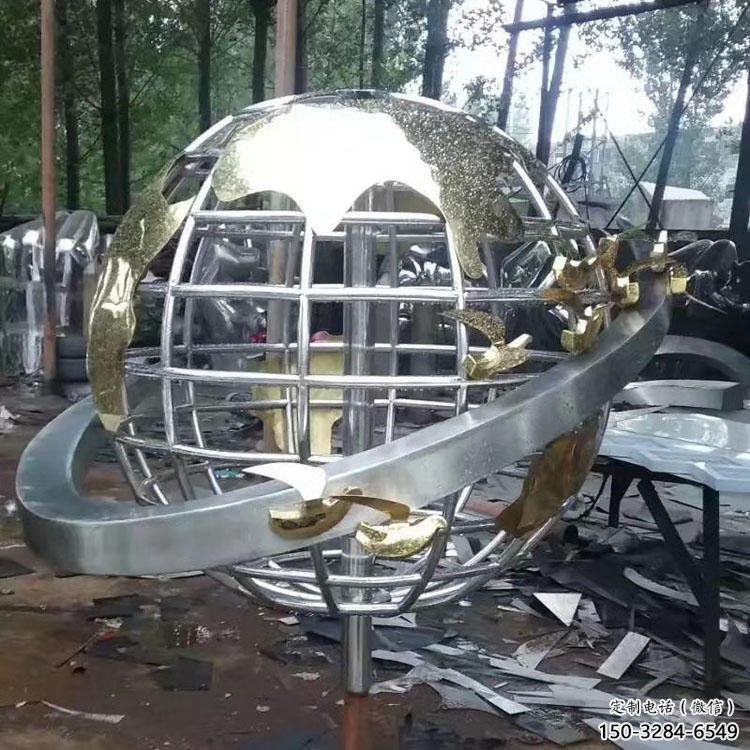 地球儀雕塑展品，彩鋼制作，鏡面地球儀雕塑廠家精品