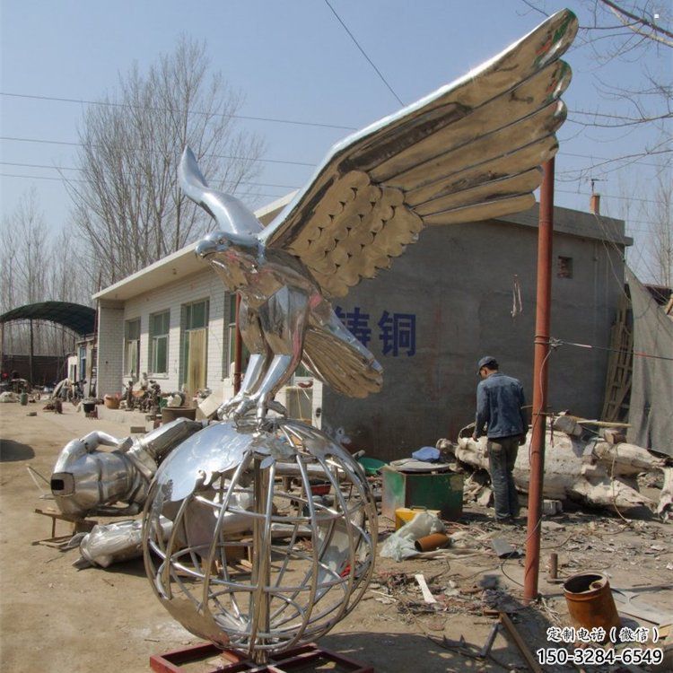 地球儀雕塑通用，城市雕塑，鏡面老鷹踩地球儀雕塑廠家