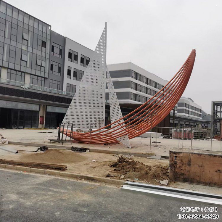 室內(nèi)帆船雕塑，拉絲景觀雕塑，抽象效果