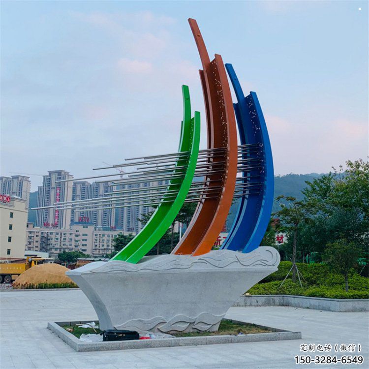 小區(qū)帆船雕塑，拉絲景觀(guān)雕塑，抽象效果