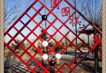圍棋宣傳欄雕塑，鏤空結(jié)構(gòu)不銹鋼雕塑