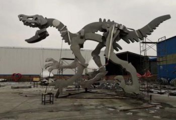 金屬恐龍雕塑制作，陸地?cái)[件，廣場恐龍骨架雕塑制造商