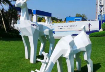 廣場(chǎng)小鹿雕塑制造商，小區(qū)擺件，白鋼抽象小鹿雕塑