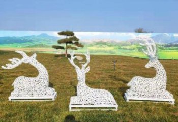 小鹿雕塑觀賞型，公園小品，景觀鏤空小鹿雕塑常用