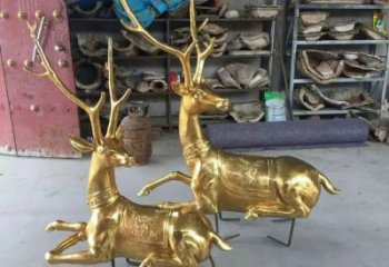仿古馴鹿雕塑，鍍銅海洋雕塑，鍍銅工藝