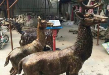 銅鹿雕塑，鑄銅動(dòng)物雕塑
