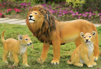 玻璃鋼彩繪獅子雕塑制作，公園景觀美陳動物雕塑