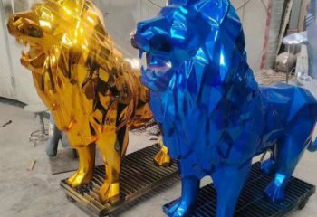 景觀獅子雕塑供應(yīng)，花園小品，酒店不銹鋼獅子雕塑展品