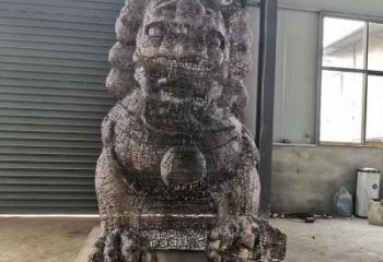 抽象獅子雕塑展品，鏤空工藝雕塑，不銹鋼獅子雕塑制作