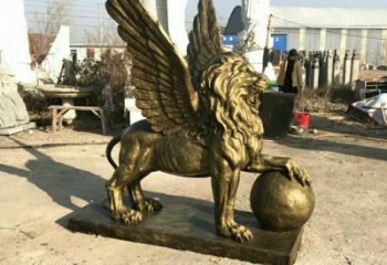 抽象獅子雕塑制造，動(dòng)物美陳雕塑，仿銅飛獅雕塑展品