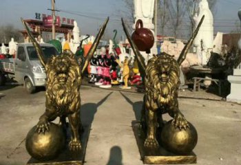 景觀獅子雕塑制造商，動(dòng)物雕塑，飛獅雕塑供給