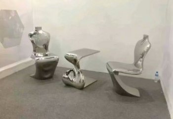 幾何坐凳雕塑，鏡面工藝，不銹鋼坐凳雕塑廠家
