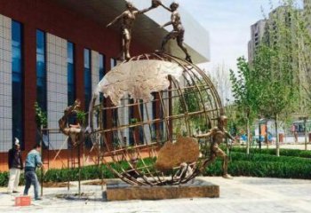 地球儀雕塑訂做，校園雕塑，現(xiàn)代地球儀人物雕塑廠家