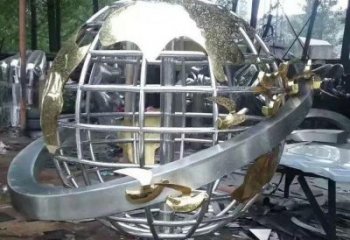 地球儀雕塑展品，彩鋼制作，鏡面地球儀雕塑廠家精品