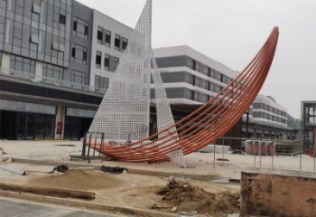 室內(nèi)帆船雕塑，拉絲景觀雕塑，抽象效果