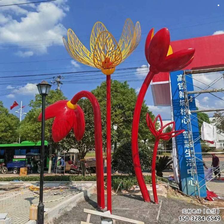 郁金香雕塑訂做，室外軟裝，不銹鋼郁金香雕塑廠