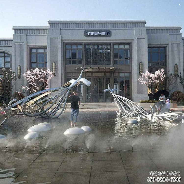 孔雀景觀雕塑常用，酒店擺件，水景不銹鋼孔雀雕塑廠