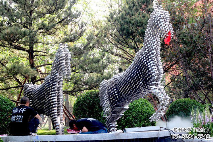 方塊馬雕塑定制，露天雕塑，不銹鋼方塊馬雕塑展品