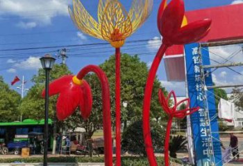 郁金香雕塑訂做，室外軟裝，不銹鋼郁金香雕塑廠