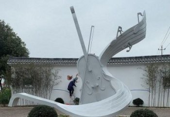 小提琴雕塑訂做，室外軟裝，不銹鋼小提琴雕塑供應