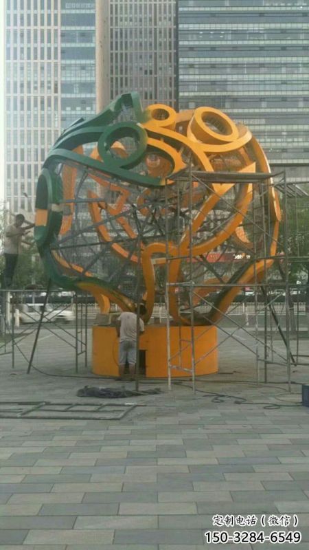 鏤空球雕塑定制，街頭雕塑，烤漆鏤空球雕塑制作