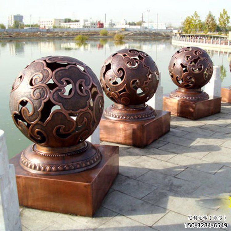 鏤空球雕塑生產(chǎn)，鋼管組合，烤漆鏤空球雕塑廠家