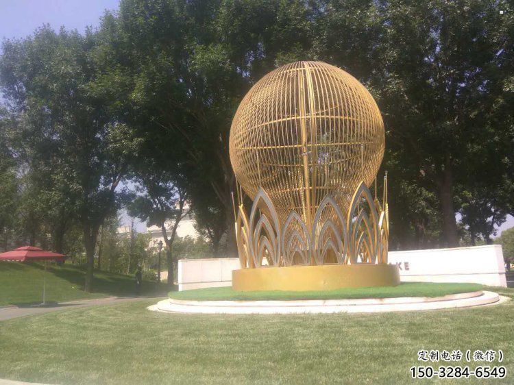 燈光球雕塑點擊，陸地擺件，不銹鋼燈光球雕塑預定