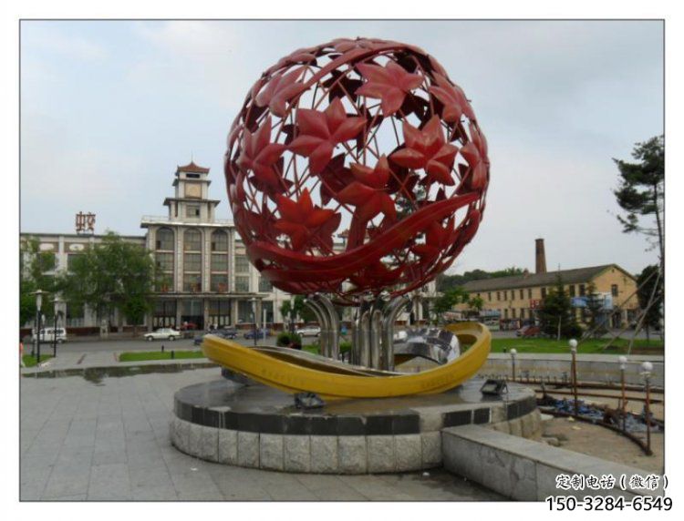 花紋球雕塑承接，街道標(biāo)識(shí)，不銹鋼花紋球雕塑供應(yīng)