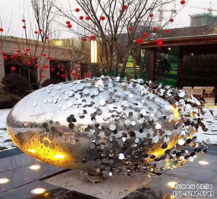 花紋球雕塑精選，陸地擺件，不銹鋼花紋球雕塑展品