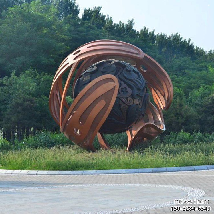 鏤空球雕塑廠家，小區(qū)擺件，烤漆異形鏤空球雕塑服務(wù)商