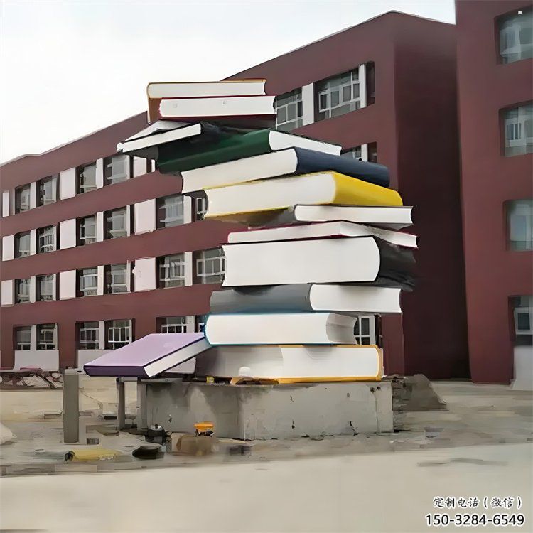 學校疊書雕塑提供，多彩藝術，中式不銹鋼疊書雕塑通用
