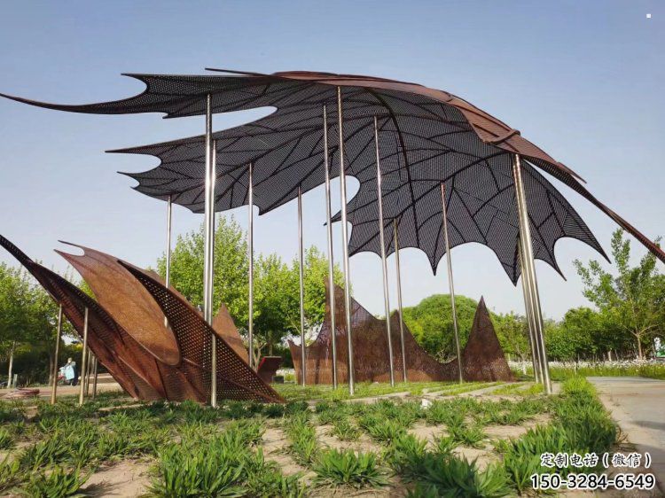 鏤空楓葉雕塑觀賞型，街景小品，鐵藝楓葉雕塑常用