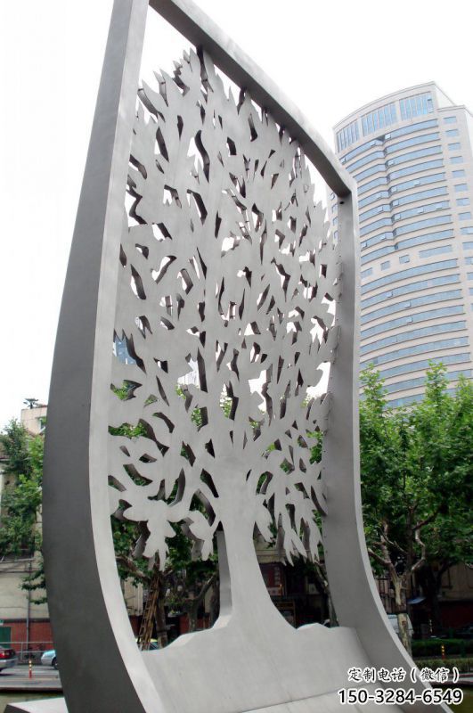 鏤空樹雕塑精品，白鋼構(gòu)件，鏤空剪紙樹雕塑制造廠