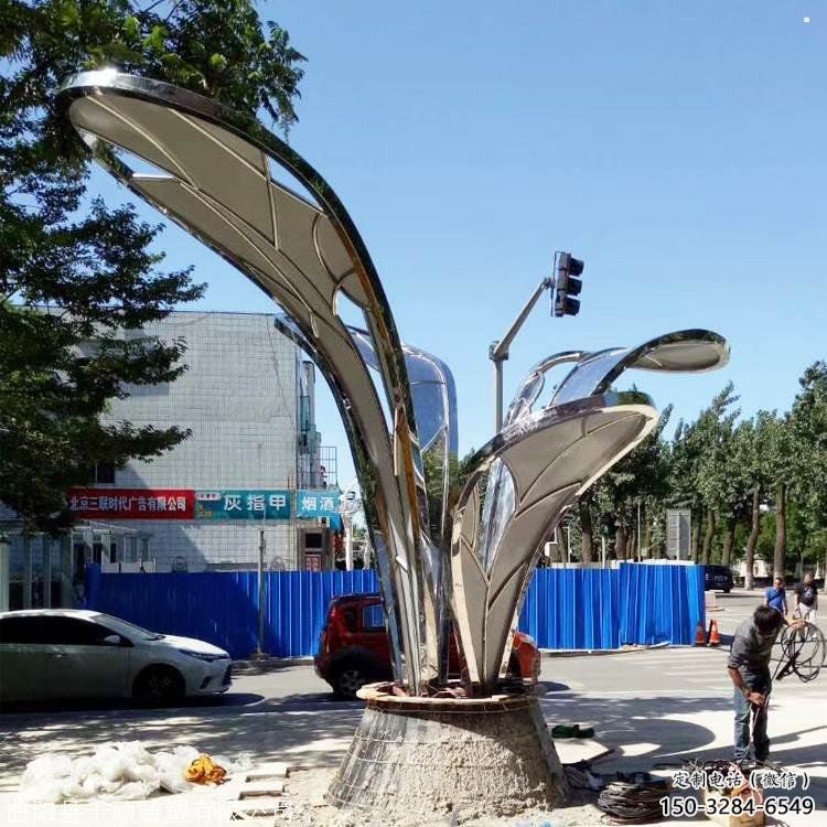 鏡面樹葉雕塑制造，廣場雕塑，制造不銹鋼樹葉雕塑廠家