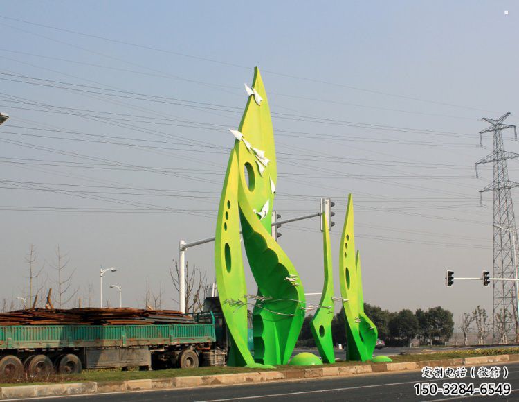 樹葉雕塑選用，建筑標(biāo)識(shí)雕塑，烤漆樹葉雕塑廠家