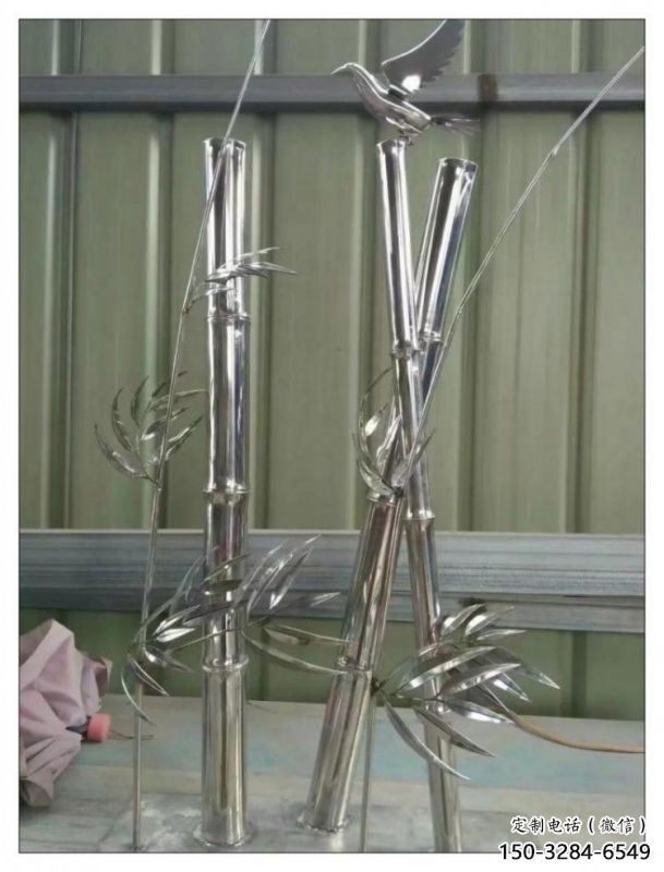 竹葉雕塑制造，中式工藝，不銹鋼鏡面竹葉雕塑制造