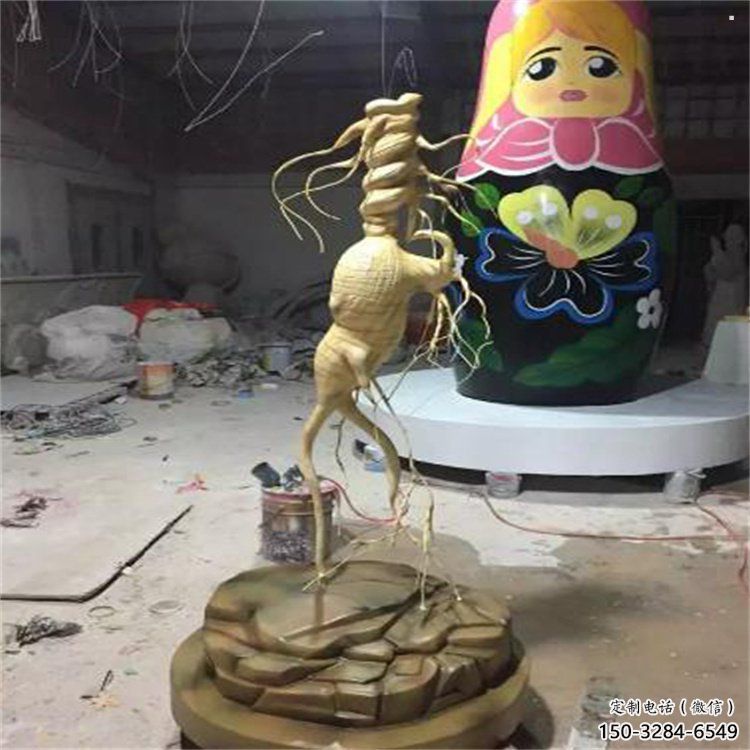 人參雕塑通用，彩鋼制作，景觀人參樹雕塑指用