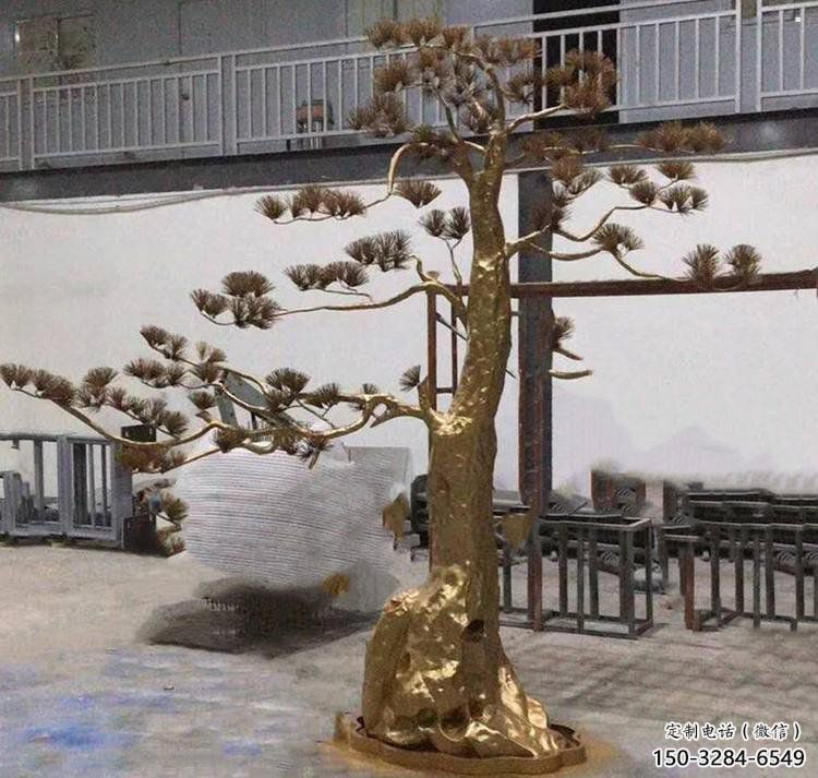 松樹雕塑造型，中式工藝，不銹鋼松樹雕塑制造廠家