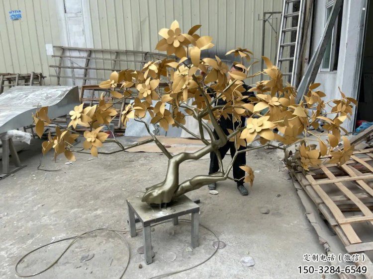 發(fā)財(cái)樹雕塑訂做，美陳雕塑，不銹鋼發(fā)財(cái)樹雕塑優(yōu)選