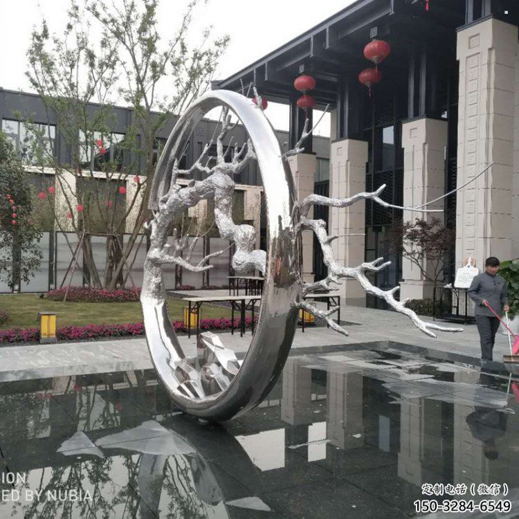 圓環(huán)樹雕塑定制，市標雕塑，不銹鋼圓環(huán)樹雕塑定做