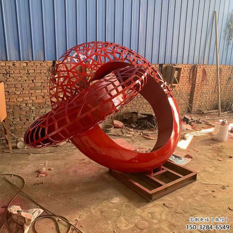 抽象雙環(huán)雕塑展品，小區(qū)雕塑，不銹鋼雙環(huán)雕塑制作精選