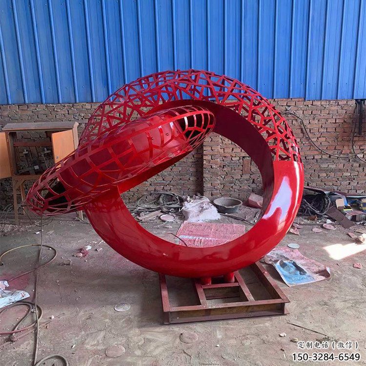 公共雙環(huán)雕塑訂做，城市裝飾，庭院不銹鋼雙環(huán)雕塑展品
