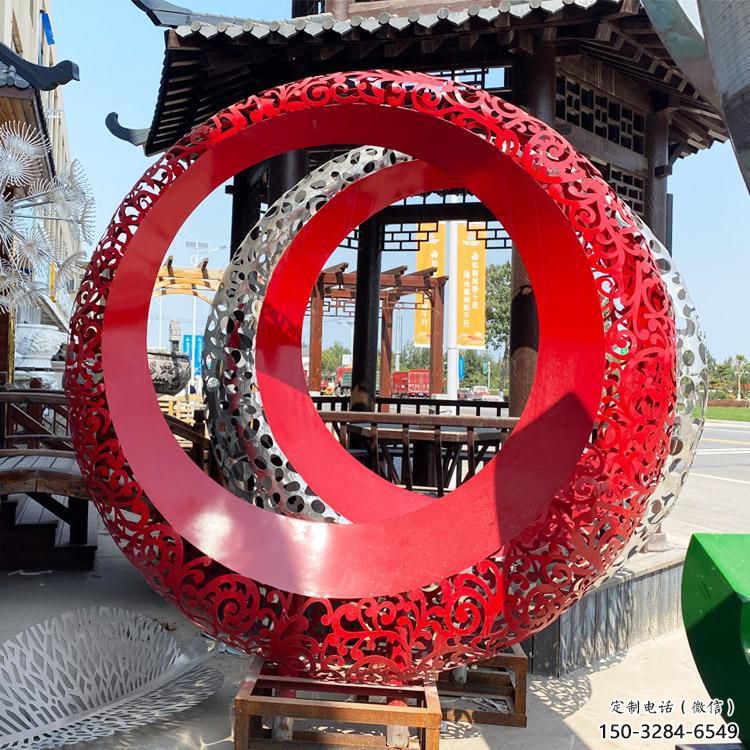 雙環(huán)雕塑精品，白鋼構(gòu)件，別墅不銹鋼雙環(huán)雕塑供求