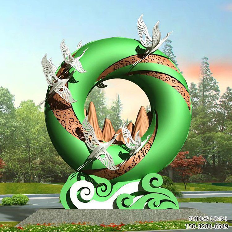 中式圓環(huán)雕塑定價，街頭雕塑，烤漆圓環(huán)雕塑精選