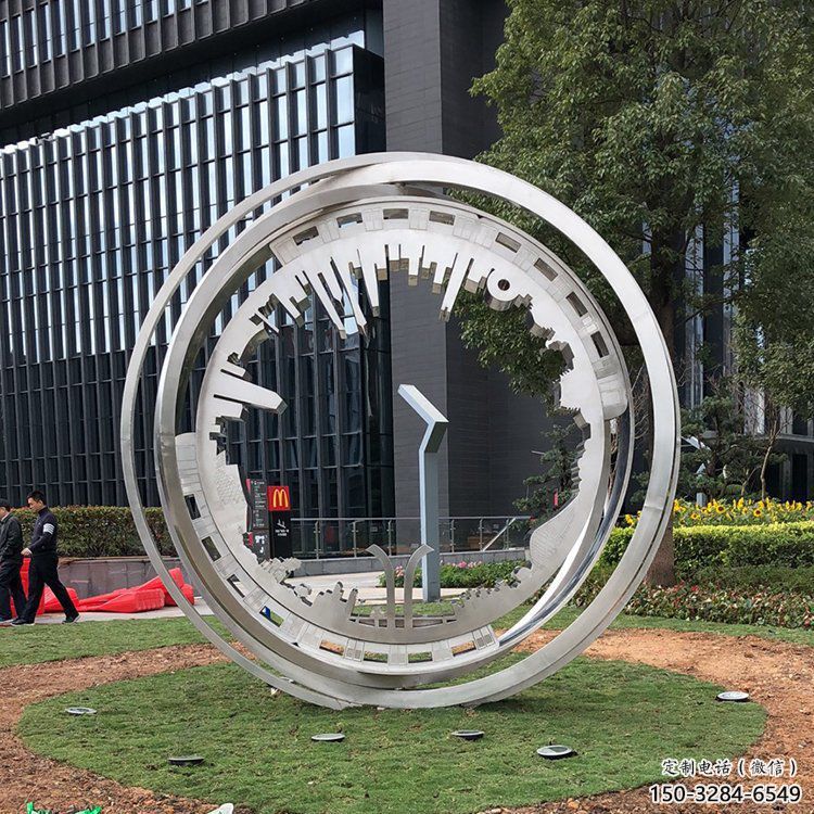 圓圈雕塑定制，村標概念，景觀不銹鋼圓圈雕塑預定