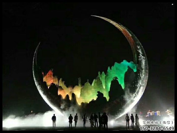 城市月牙雕塑，網(wǎng)格體育雕塑，古銅效果