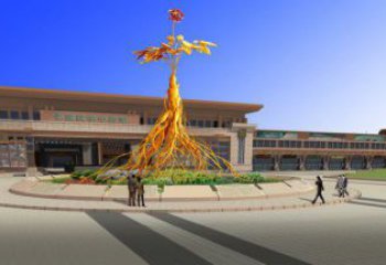 人參雕塑定做，小區(qū)雕塑，彩色人參樹雕塑制造商