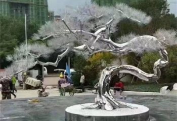 松樹雕塑制造商，美陳雕塑，不銹鋼松樹雕塑廠家