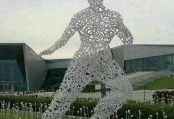 鏤空李小龍雕塑制造，街景小品，鐵藝人物雕塑優(yōu)價