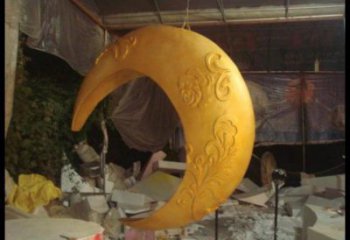景區(qū)月亮雕塑，鍍金歐式雕塑，鐵藝材質(zhì)